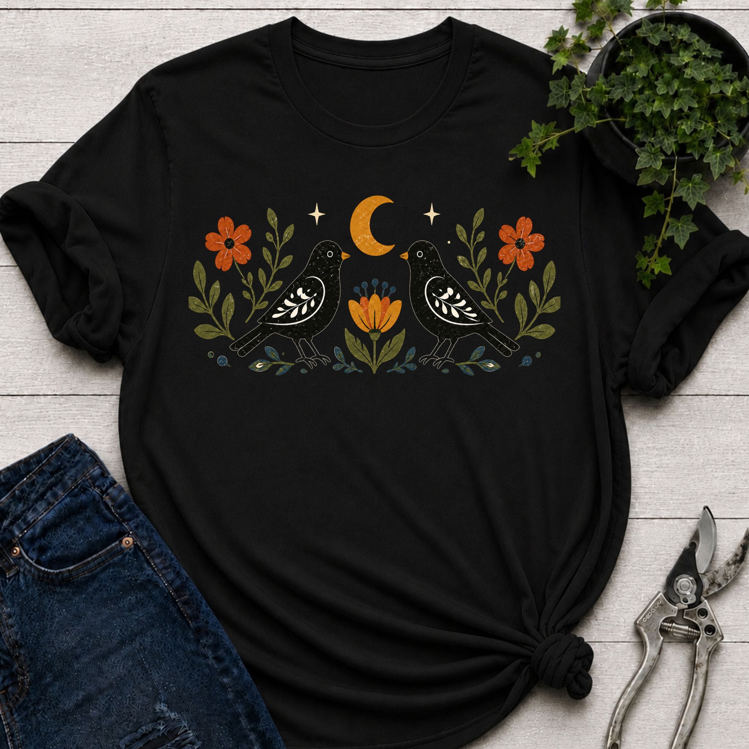 Black Birds Folk Art T-shirt