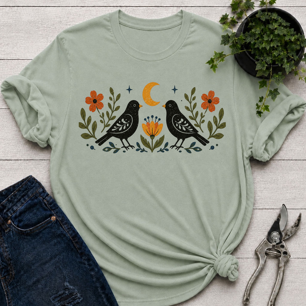 Black Birds Folk Art T-shirt