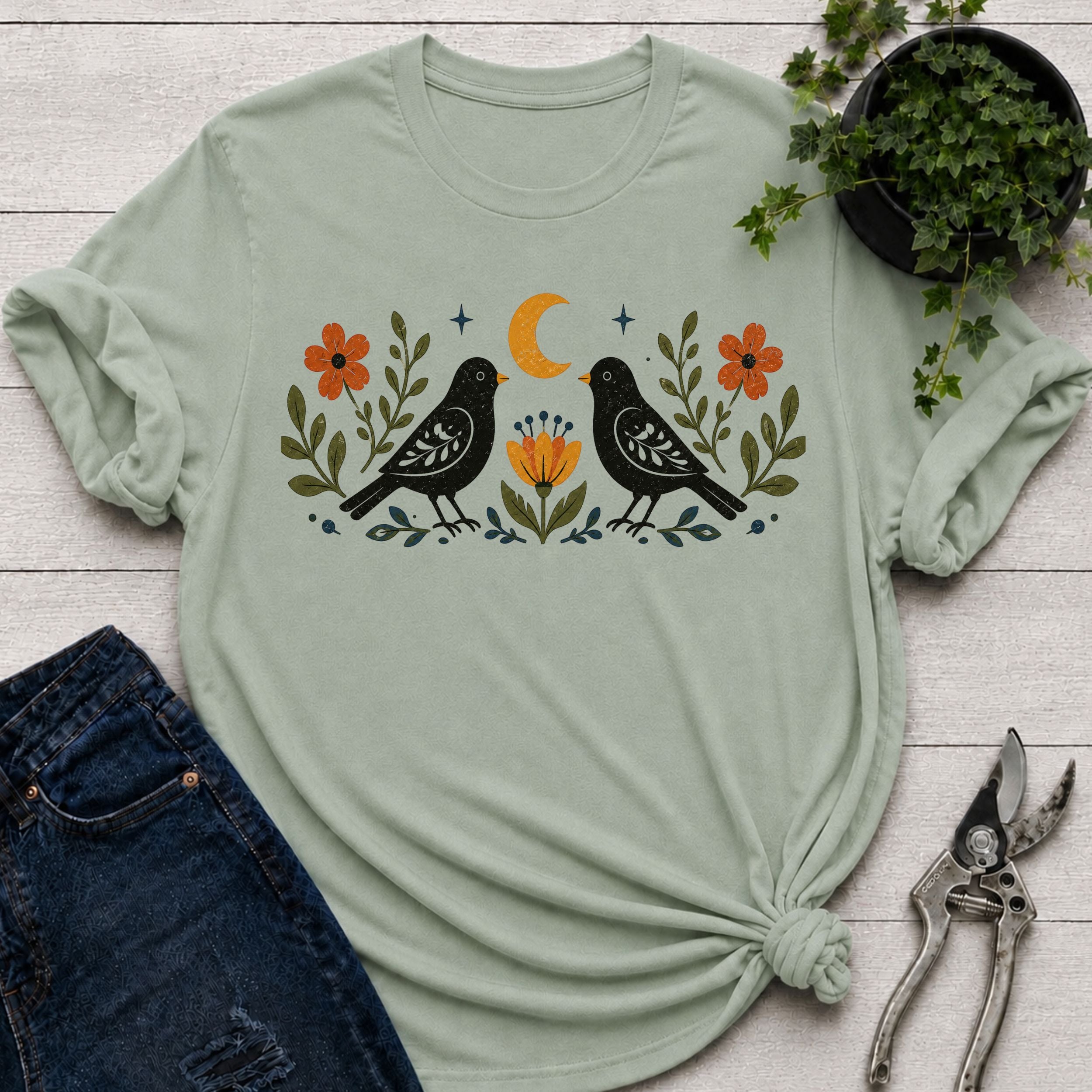 Black Birds Folk Art T-shirt