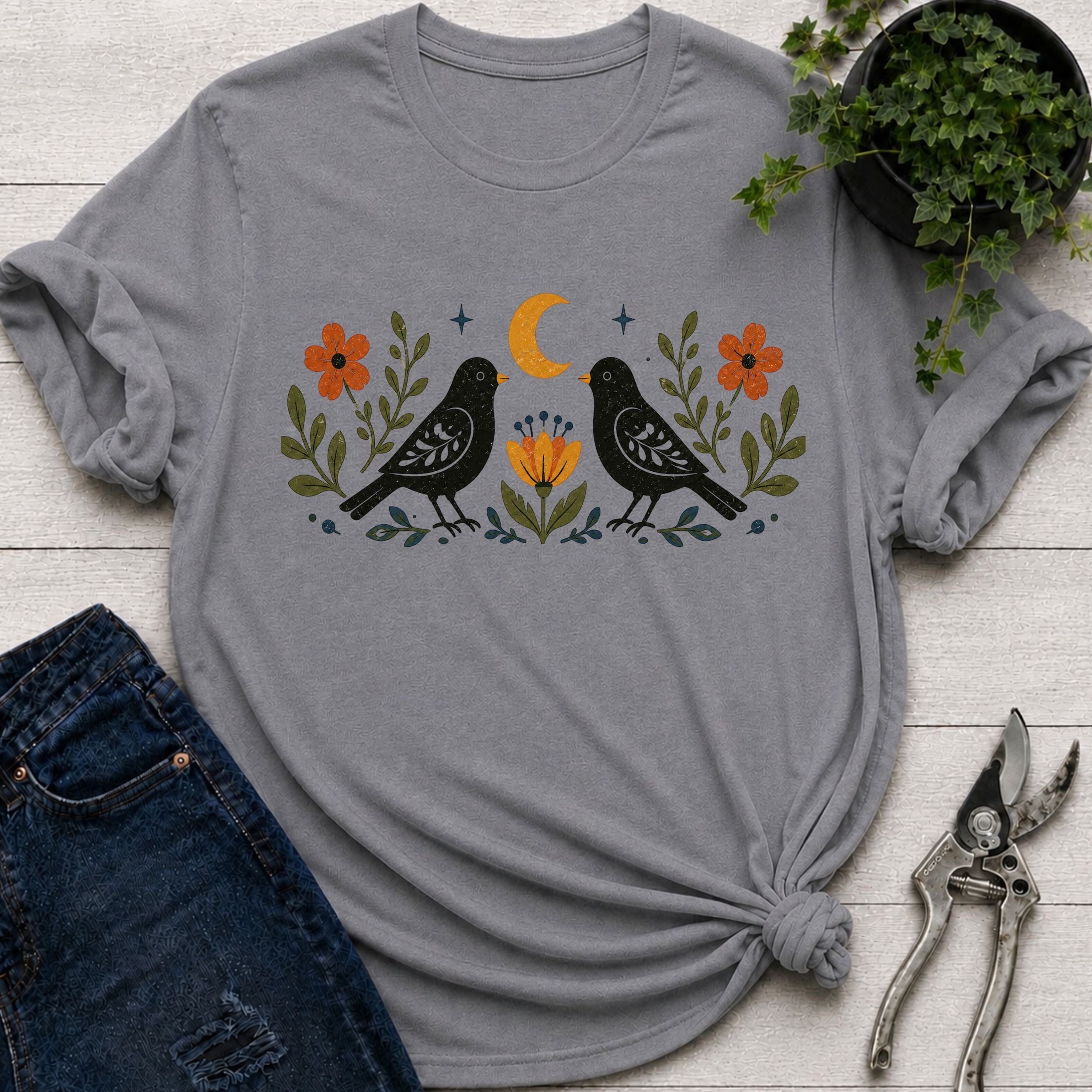 Black Birds Folk Art T-shirt