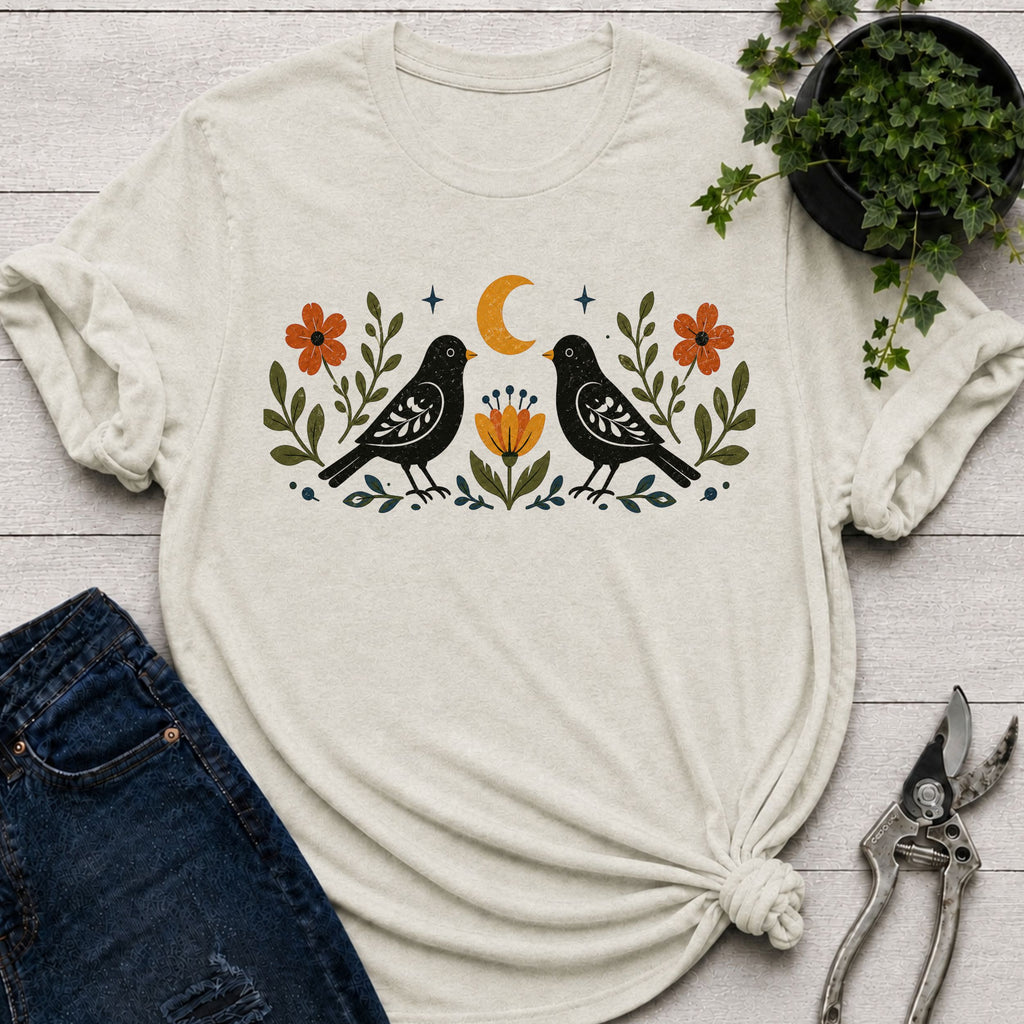 Black Birds Folk Art T-shirt