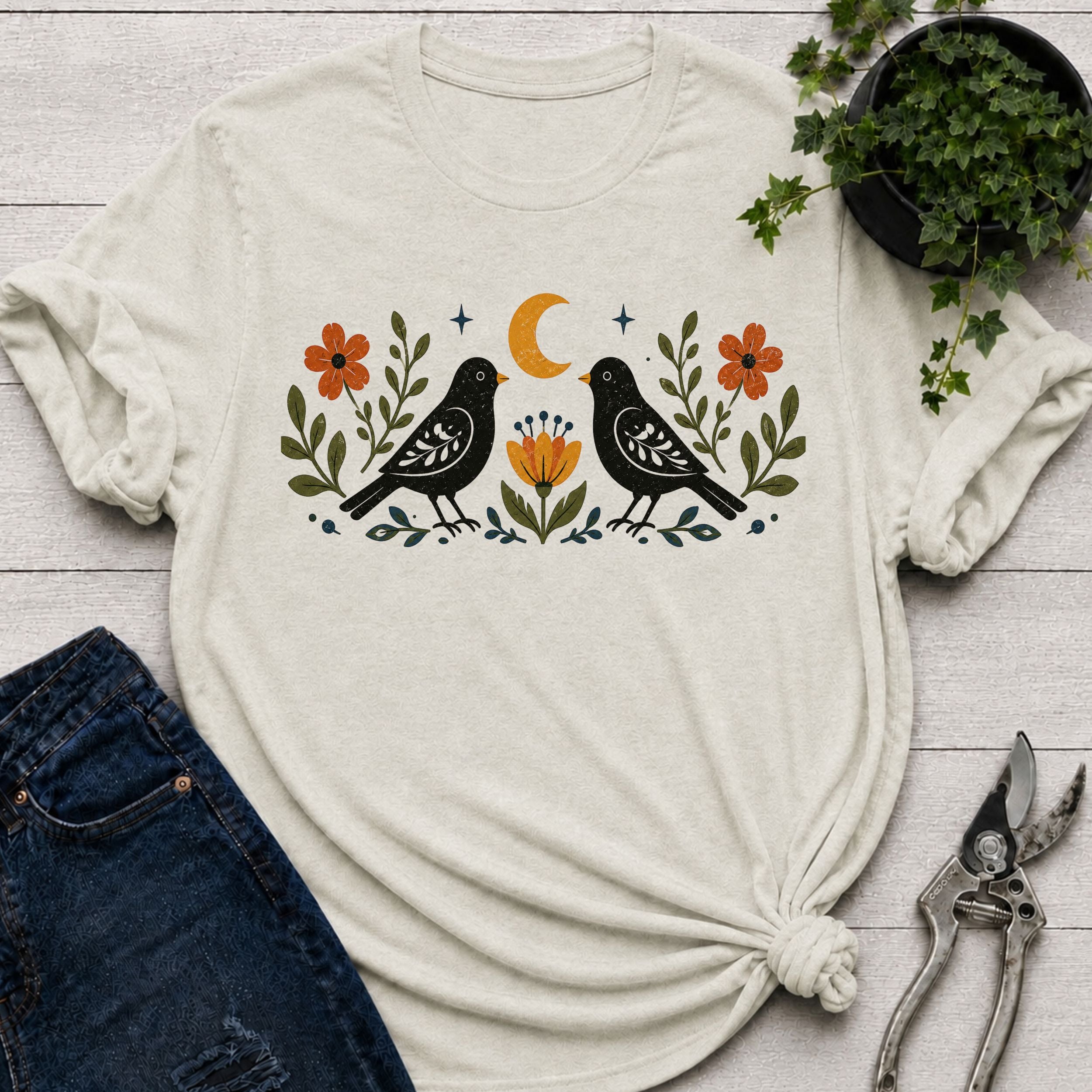 Black Birds Folk Art T-shirt