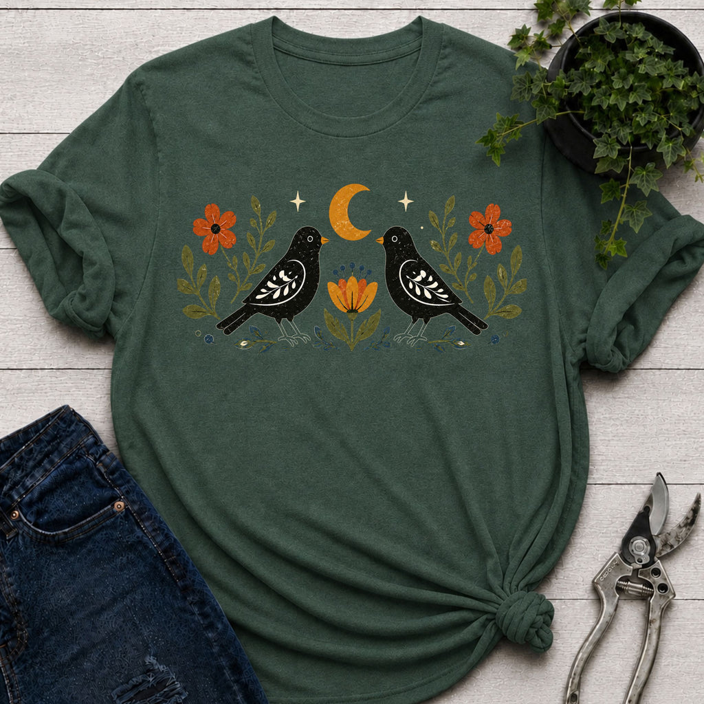 Black Birds Folk Art T-shirt